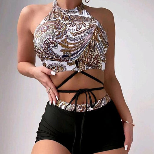 flowersverse Women's Swimwear Bikini Normal Swimsuit 2 Piece Printing Paisley Brown Bathing Suits Sports Beach Wear Summer