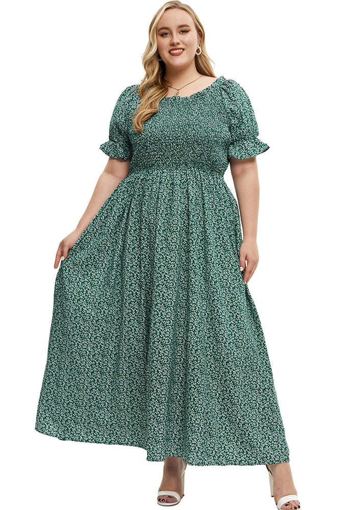 flowersverse Plus Size Women Round Neck Dress