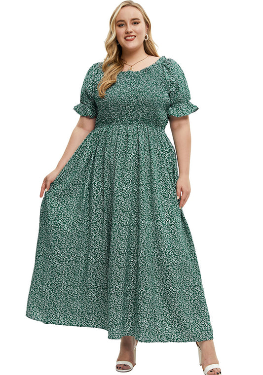 flowersverse Plus Size Women Round Neck Dress