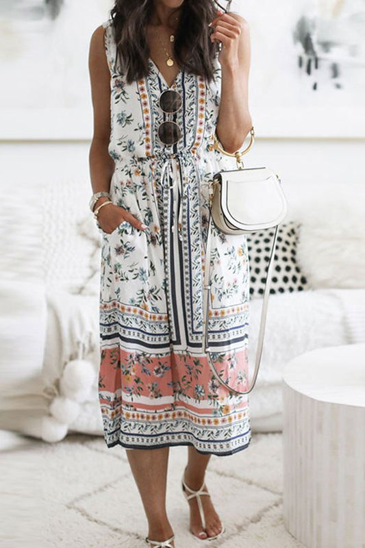 flowersverse V-Neck Sleeveless Floral Printed Dress