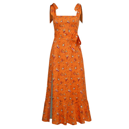 flowersverse BUDDING BEAUTY SPLIT FLORAL MAXI DRESS - ORANGE