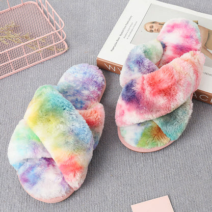 flowersverse Home Sweet Home Faux Fur Slippers