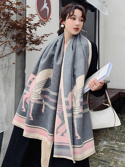 flowersverse Personality Warm Cartoon Print Shawl&Scarf