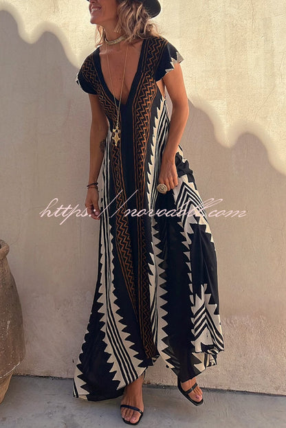 flowersverse Beach Dates Ethnic Print A-line Maxi Dress