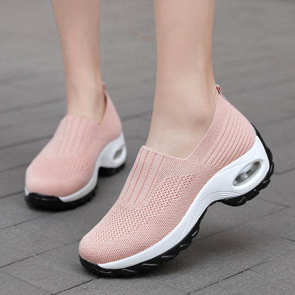 flowersverse New Breathable Slip On Middle-aged Mesh Casual Thick Bottom Heightened Sneakers