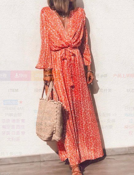 flowersverse Long Sleeve V-neck Floral Elegant Casual Maxi Dress