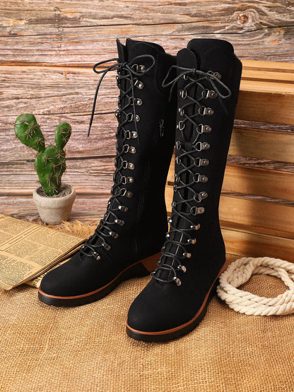 flowersverse Retro Suede Zipper Martin Combat Boots