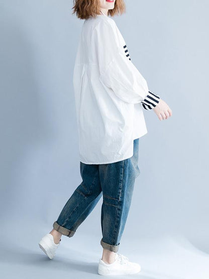 flowersverse Stripe Split-joint White Shirt