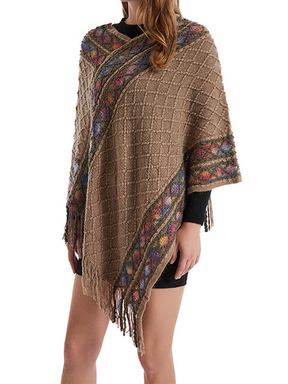 flowersverse Asymmetric Tasseled Loose V-Neck Shawl&Cloak Cape