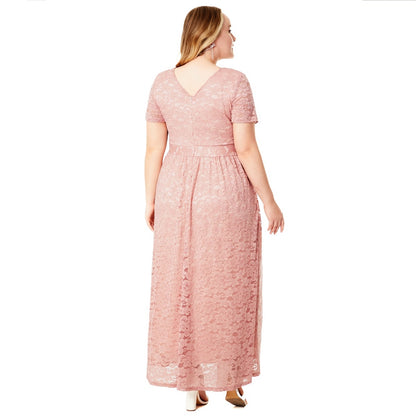 flowersverse Plus Size Women Short Sleeve Lace Dress