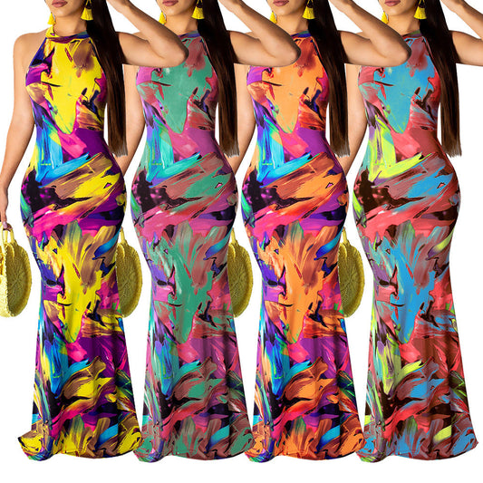 flowersverse Printed beach evening dress