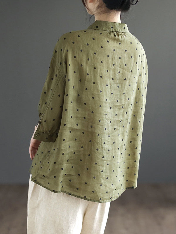 flowersverse Polka-Dot Half Sleeves Loose Lapel Blouses&shirts Tops