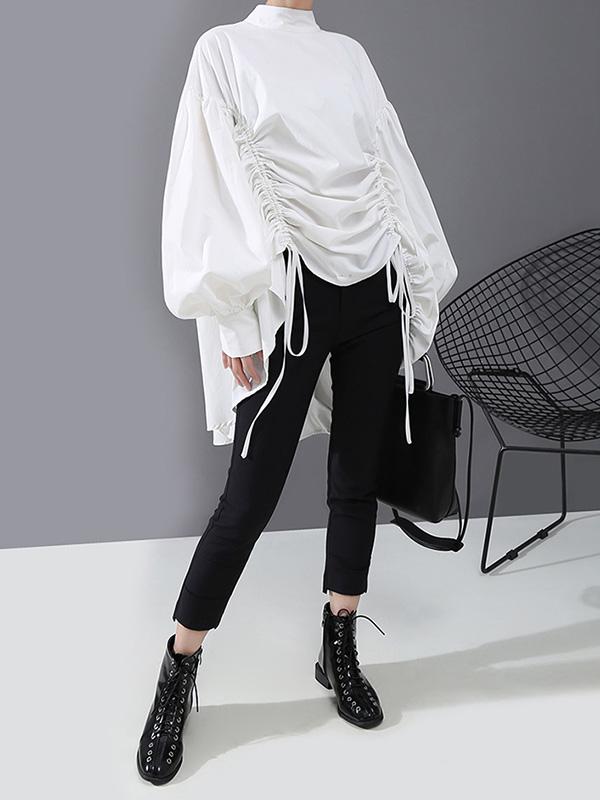 flowersverse Drawstring Cropped Loose Stand Collar Shirt