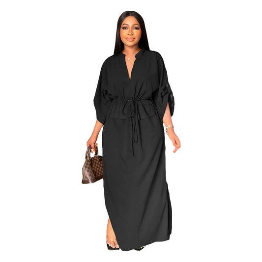 flowersverse Women's Casual Mid Waist Fashion Collar Solid Color Dress