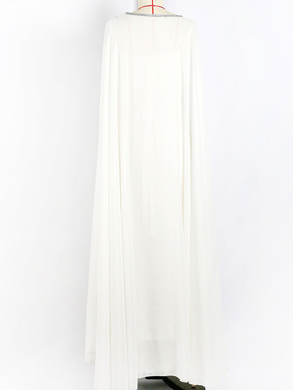 flowersverse White V-Neck Evening Dress