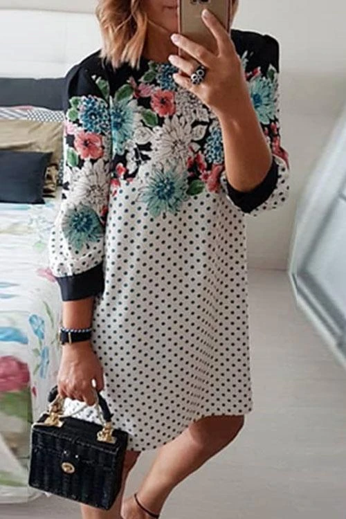 flowersverse Floral Polka Dot Mini Dress