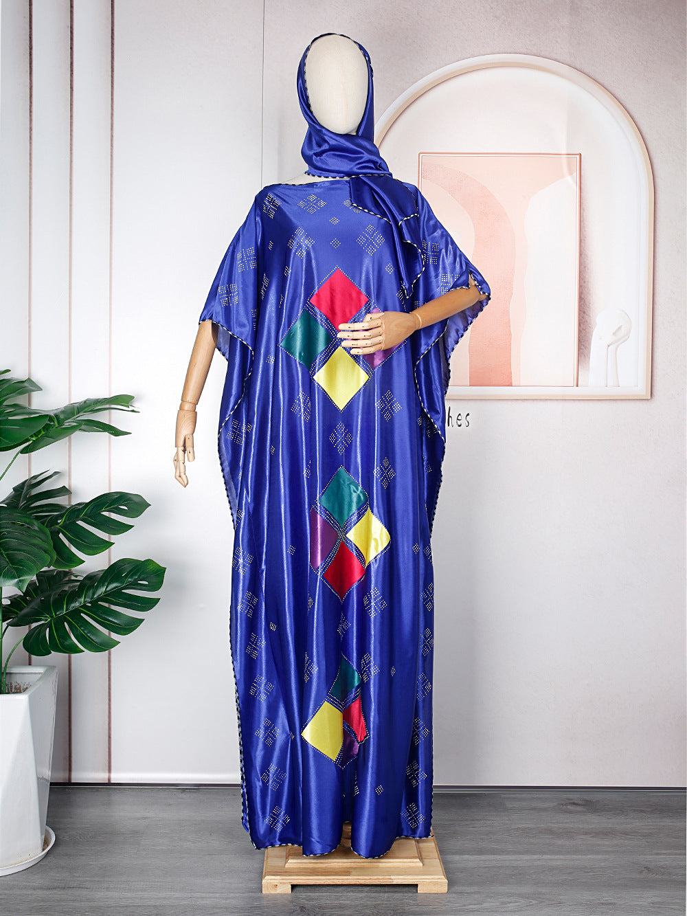 flowersverse Muslim Robe Africa Plus Size Women's Beaded Dress With Hijab