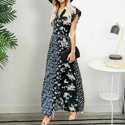 flowersverse Women Boho Floral Long Maxi Loose Dress Evening Party Beach Sundress