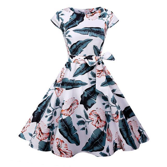 flowersverse Women Summer Floral Dress Vintage Casual Elegant Print O Neck Party Dresses