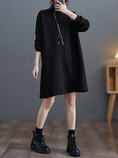 flowersverse A-Line Long Sleeves Asymmetric Split-Joint Zipper Mock Neck Mini Dresses Sweatershirt