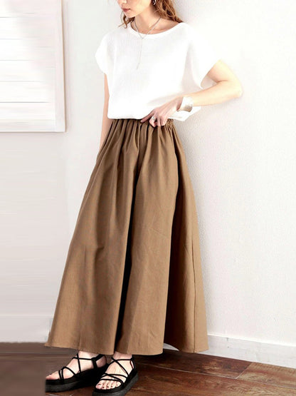 flowersverse Elasticity Solid Color A-Line Loose Skirts Bottoms