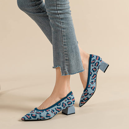 flowersverse Classic Knit Pointy Chunky Heels