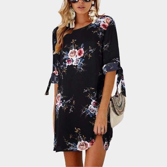 flowersverse Summer Dress Boho Style Floral Print Chiffon Beach Dress