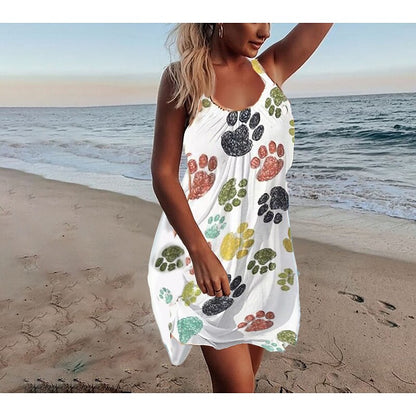 flowersverse Women's Strap Dress Mini Dress Sleeveless Heart Print Spring Summer Halter Casual Loose Fit 2023 S M L XL XXL