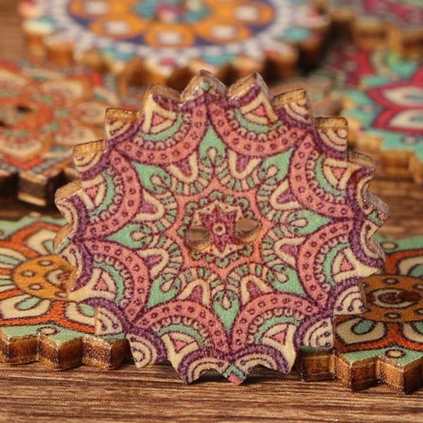 flowersverse Bohemia Printed Wooden  Sewing Buttons