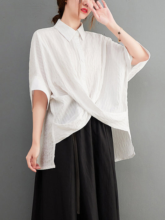 flowersverse Original Simple Casual Loose Solid Color Cross Blouse