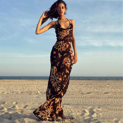 flowersverse Graduation Party dress  Fashionkova Spaghetti Strap Women's Slip Dress Floral Print Sexy Backless Maxi Dresses Party Club Beach Long Dress Fall