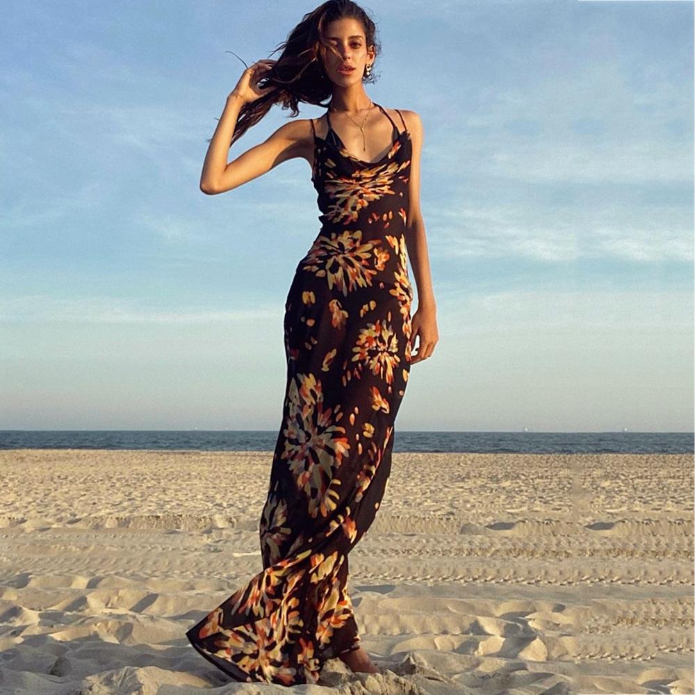 flowersverse Graduation Party dress  Fashionkova Spaghetti Strap Women's Slip Dress Floral Print Sexy Backless Maxi Dresses Party Club Beach Long Dress Fall 2022