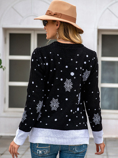 flowersverse Casual Loose Long Sleeves Printed Round-Neck Sweater Tops