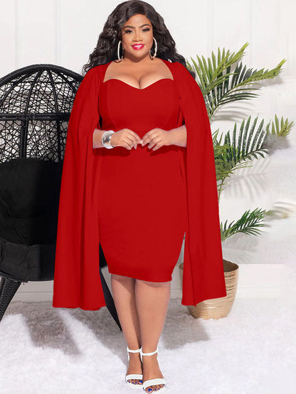 flowersverse Plus Size Split Sleeves High Waist Midi Dresses