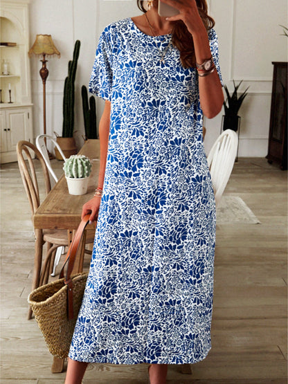 flowersverse Plus size Printed Short Sleeve Weaving Dress