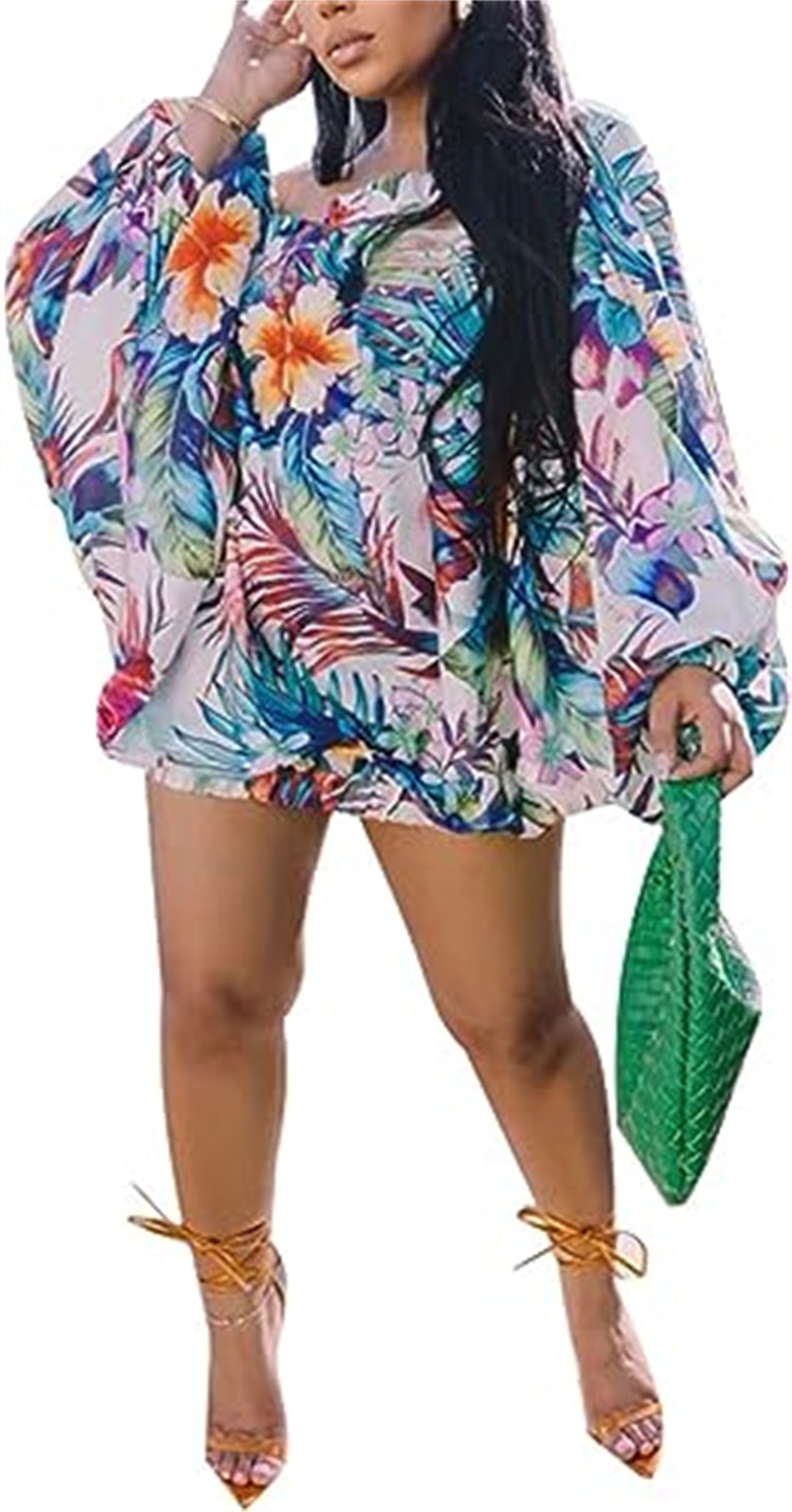 flowersverse Off Shoulder Bat Sleeves Floral Printed Dress