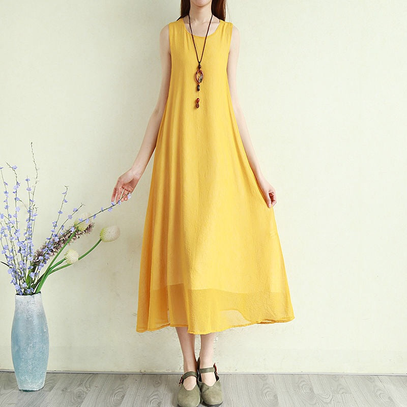 flowersverse Long Chiffon Temperament Dress With Vest