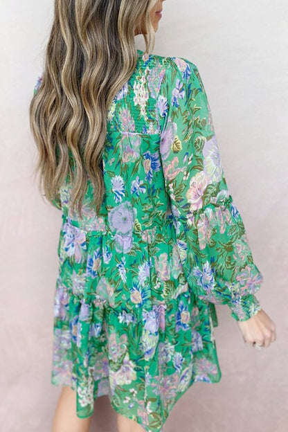 flowersverse Floral Print Lantern Sleeve Dress