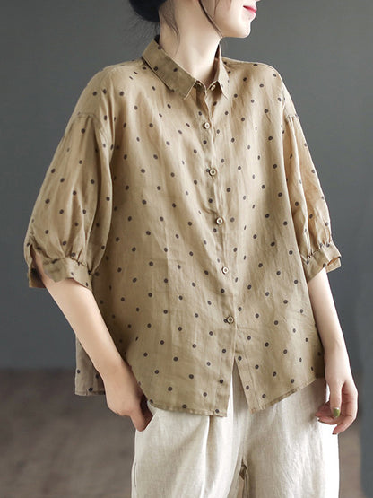 flowersverse Polka-Dot Half Sleeves Loose Lapel Blouses&shirts Tops