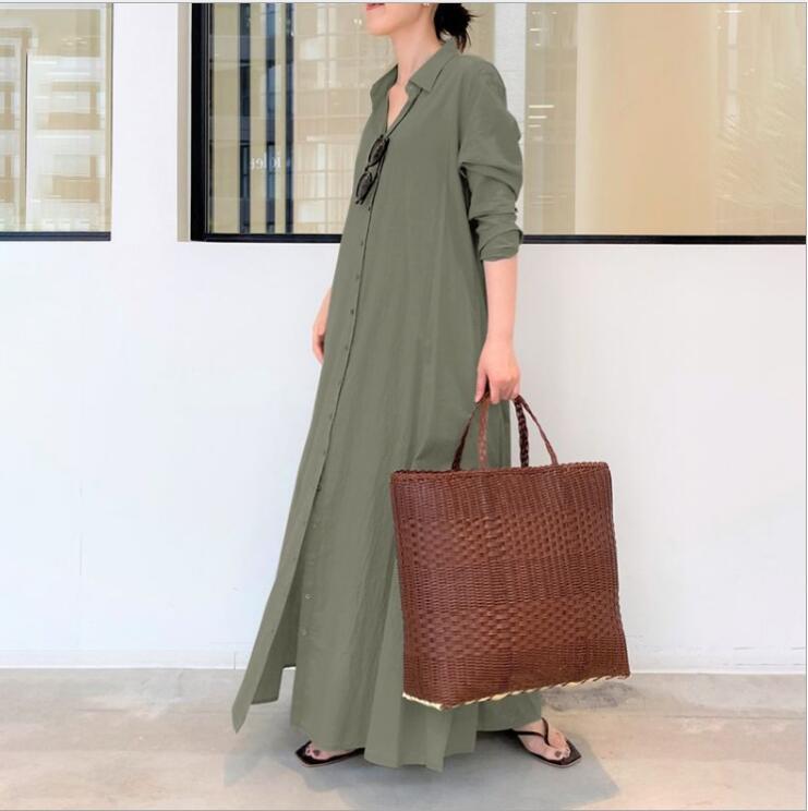 flowersverse Cotton And Linen Loose Casual Long Shirt Dress