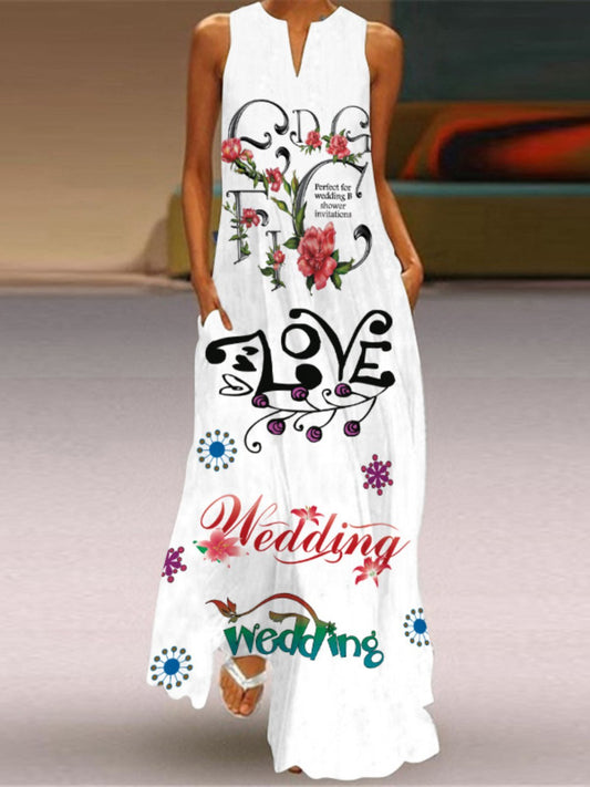 flowersverse Vintage Floral Printed Statement Plus Size Sleeveless V Neck Casual Knitting Dress