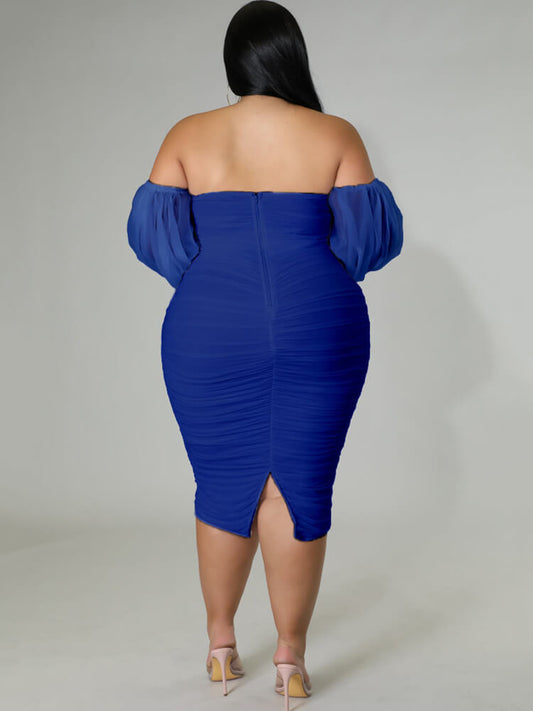 flowersverse Plus Size Off Shoulder Bodycon Midi Dresses