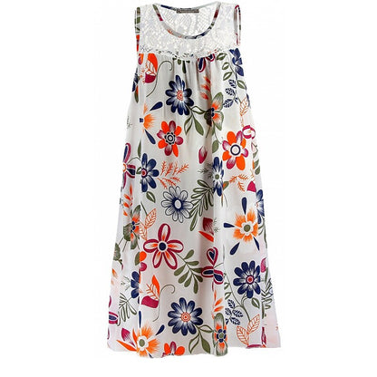 flowersverse Women's Plus Size Curve A Line Dress Floral Round Neck Lace Sleeveless Spring Summer Casual Knee Length Dress Causal Daily Dress / Print