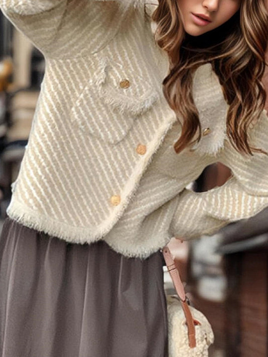 flowersverse Fringed Split-Joint Striped Long Sleeves Loose Outerwear Jackets