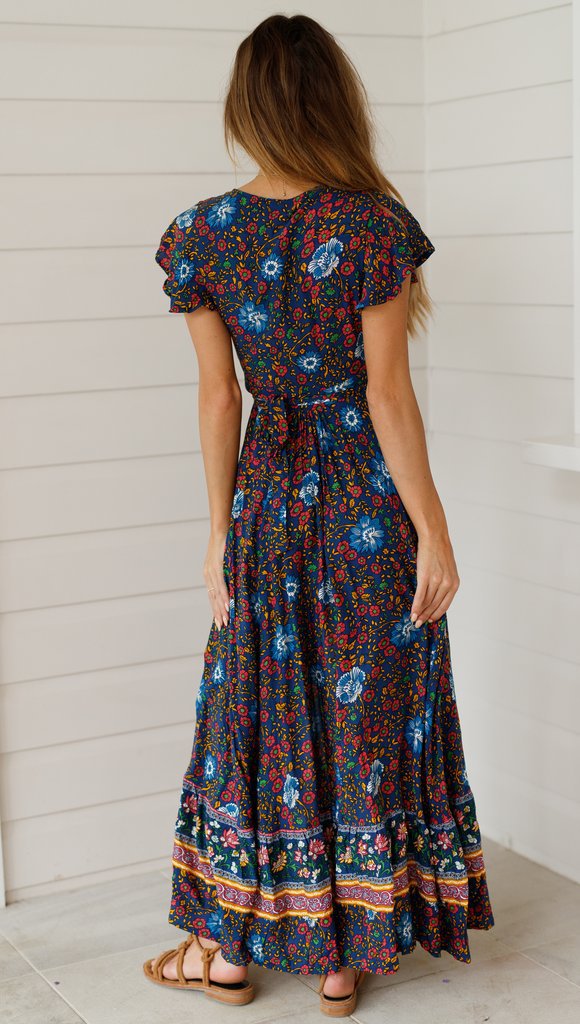 flowersverse Bohemian Floral Wrap Maxi Dress