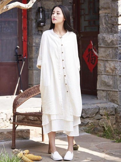 flowersverse Soft White Ramie Cotton Linen Cover-up Cardigan