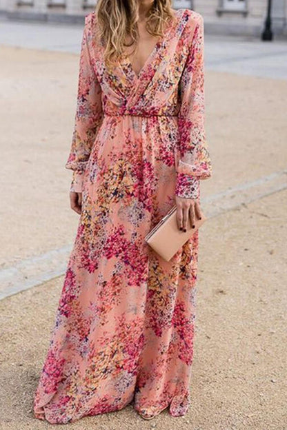 flowersverse Floral Print V-Neck Maxi Dress