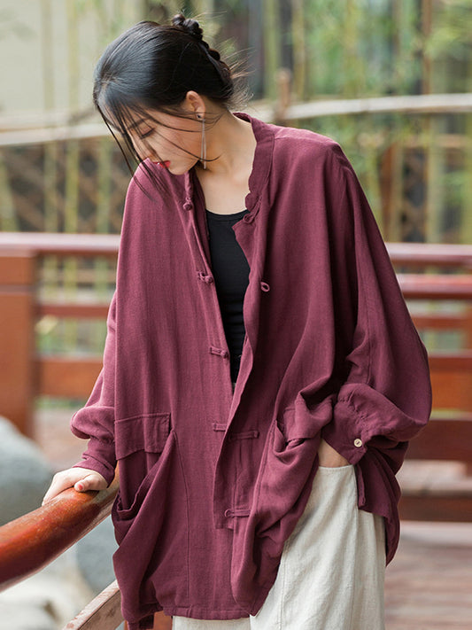 flowersverse Vintage Batwing Sleeves Split-Joint Solid Color Outerwear