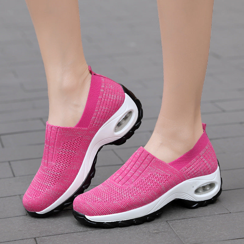 flowersverse New Breathable Slip On Middle-aged Mesh Casual Thick Bottom Heightened Sneakers