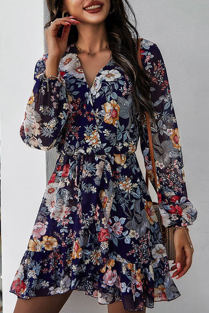 flowersverse Chiffon V-Neck Floral Print Dress